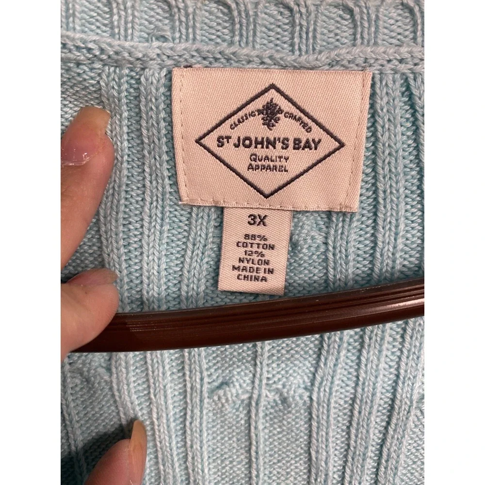 st johns bay womens blue sweater plus size 3X XXXL v neck knit long sleeve - Picture 3 of 5